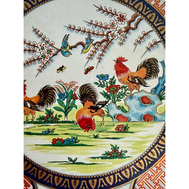 Chinoiserie Vintage Daher English Chinoiserie Rooster Square Metal Tray For Sale - Image 3 of 8