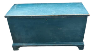 18th or 19th Century Blue Painted American Blanket Chest, New York or New England