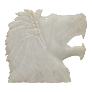 Vintage Italian Carved White Alabaster Lion Head Sculpture Statue Figure (B)