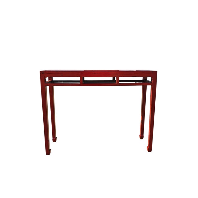 Late 19th Century Late 19th Century Solid Elm Red Lacquer Console Table For Sale - Image 5 of 6