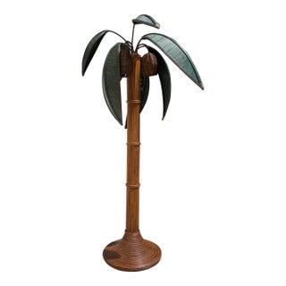 Vintage Pencil Reed Rattan Palm Tree Floor Lamp For Sale