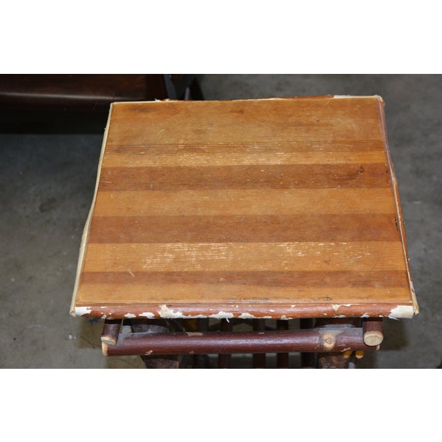 1980s Pair Adirondack Style Hand Crafted Twig Log Wood Plant Stands or End Tables For Sale - Image 4 of 17