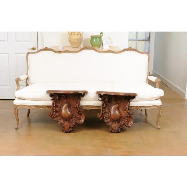 1760s French Louis XV Period Walnut Wall Brackets with Rocailles Motifs - a Pair For Sale - Image 4 of 12