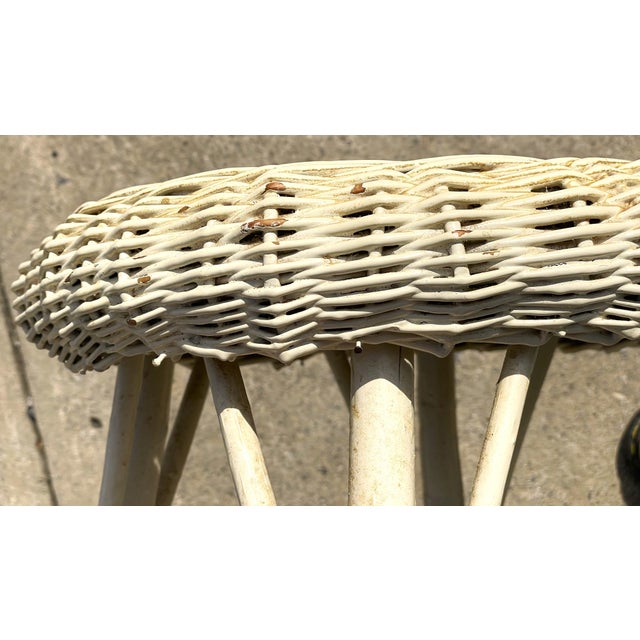 Mid 20th Century Mid 20th Century White Wicker/Rattan Drink/Plant Stand/Table or Vanity Bohemian Stool For Sale - Image 5 of 11