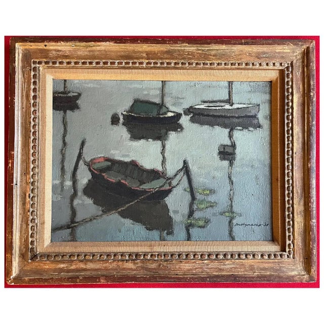 Early 20th Century Edward Henry Molyneux (British, 1891-1974) Oil Painting on Canvas Evening Harbor at Dusk, 1938 For Sale - Image 5 of 13