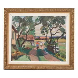 Oskar Person, On Bicycle, 1960s, Oil on Panel, Framed For Sale
