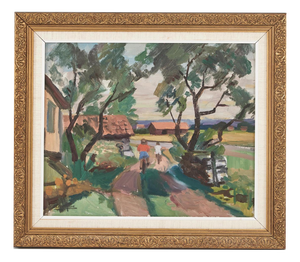 Oskar Person, On Bicycle, 1960s, Oil on Panel, Framed