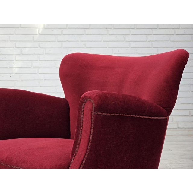 Vintage Danish Lounge Chair in Cherry-Red Furniture Velour and Oak, 1960s For Sale - Image 14 of 18