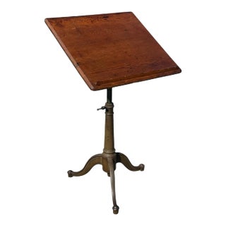 Antique Victorian Oak & Cast Iron Telescoping Drafting Table With Bronze Paint For Sale