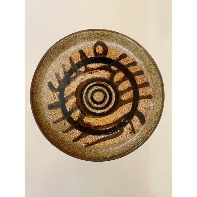 Mid Century art pottery bowl/catchall by Lapid of Israel, signed by the artist Sarah. Gorgeous earthy browns with black...