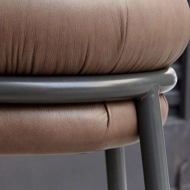 Leather and Lacquered Metal Grasso Stool in Brown by Stephen Burks For Sale - Image 9 of 14