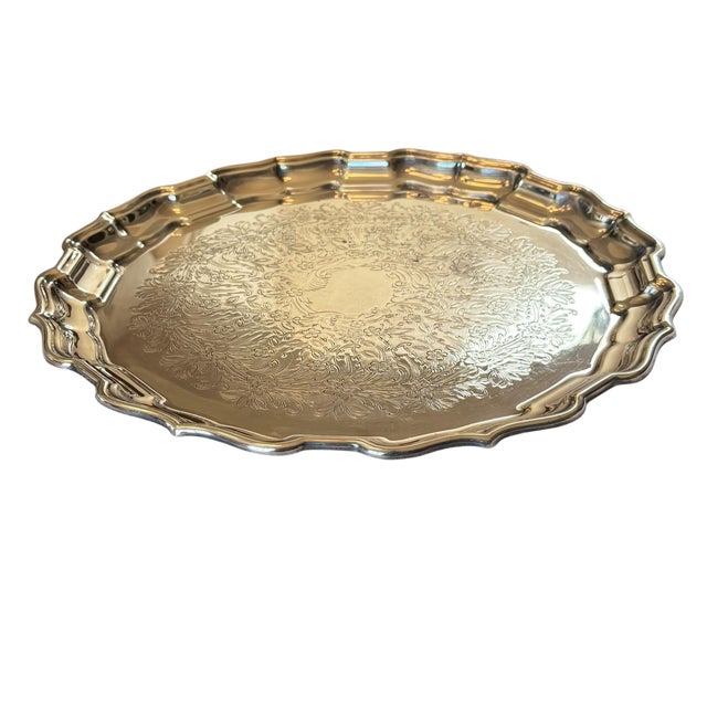 English Vintage Reed & Barton Chippendale Silver Plate Floral Serving Tray 14” For Sale - Image 3 of 14