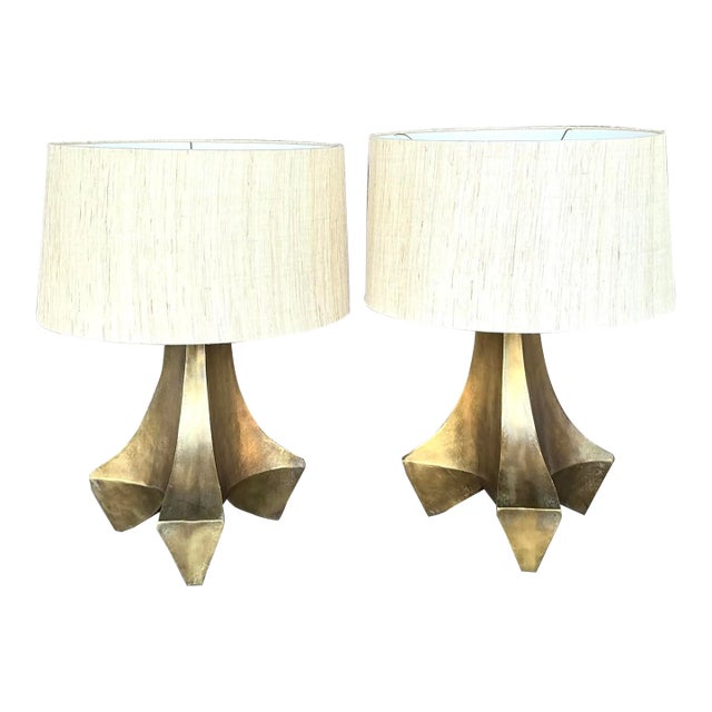 Boho Arteiors Patinated Metal Lamps - a Pair For Sale