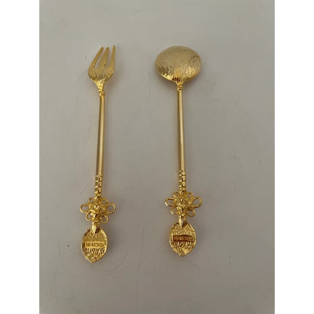 Vintage "Golden Bell Art Works" Gold Plated Hors D" Oeuvre Forks & Spoons with Case- 13 Pieces For Sale In Phoenix - Image 6 of 7