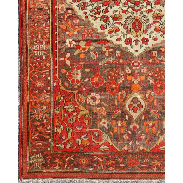 Tribal Sarouk Farahan Rug With Florals and Vine Scrolls in Red, Ivory, Taupe and Orange 4'4"x6'6" For Sale - Image 3 of 6