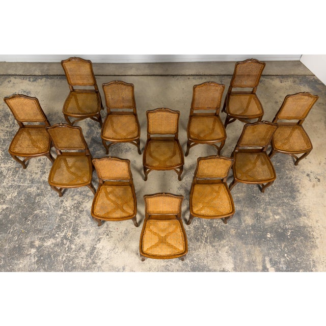 French Provincial Antique French Louis XV Style Provincial Walnut Cane Dining Chairs, Set of 12 For Sale - Image 3 of 18