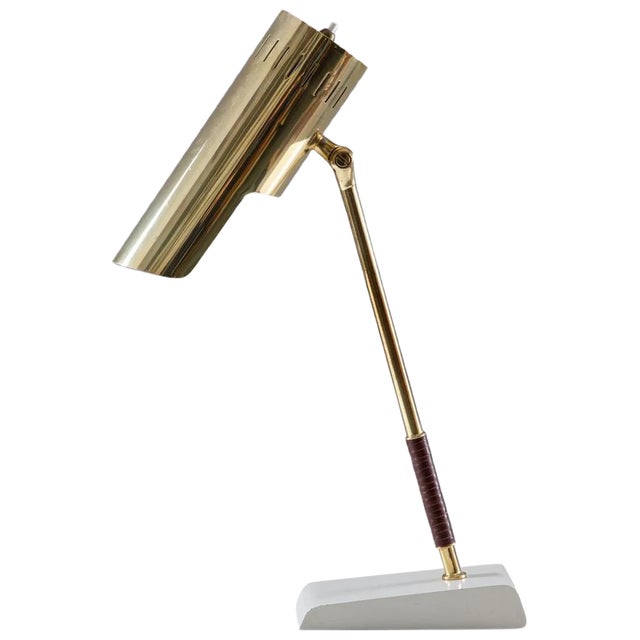Mid-Century Swedish Table Lamp in Leather and Brass from Boréns For Sale