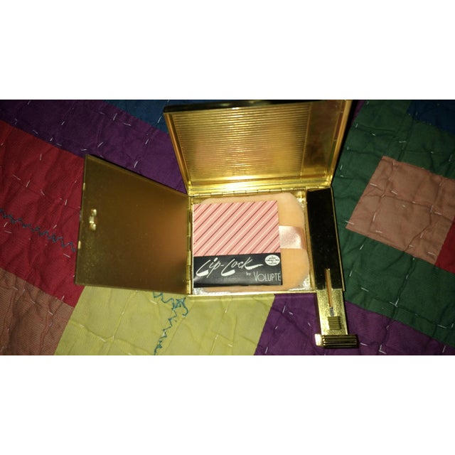 Gold Vintage Volupte Brass Powder Compact and Lipstick Holder For Sale - Image 8 of 11