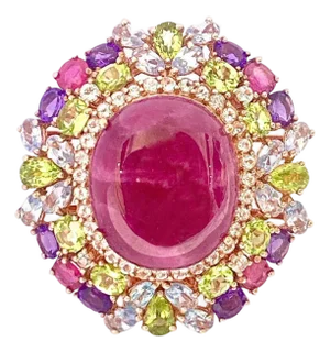 Bochic "Orient" Natural Ruby, Peridot & Amethyst Ring Set In 18 K Gold & Silver