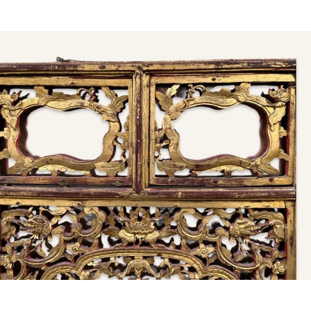 Metal Pair of Early 20th Century Red Lacquered Gilded Chinese Screens Converted to Mirrors For Sale - Image 7 of 12