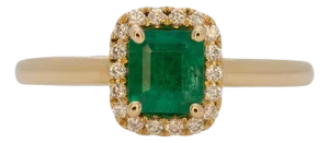 Colombian Emerald Ring With Earth Mined Diamonds Accents: Solid 14k Gold, Size 6.75