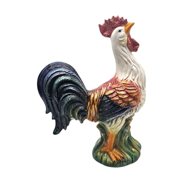 Italian Ceramic Rooster & Hen Pair 20" | Hand-Painted Signed Italy For Sale - Image 11 of 16