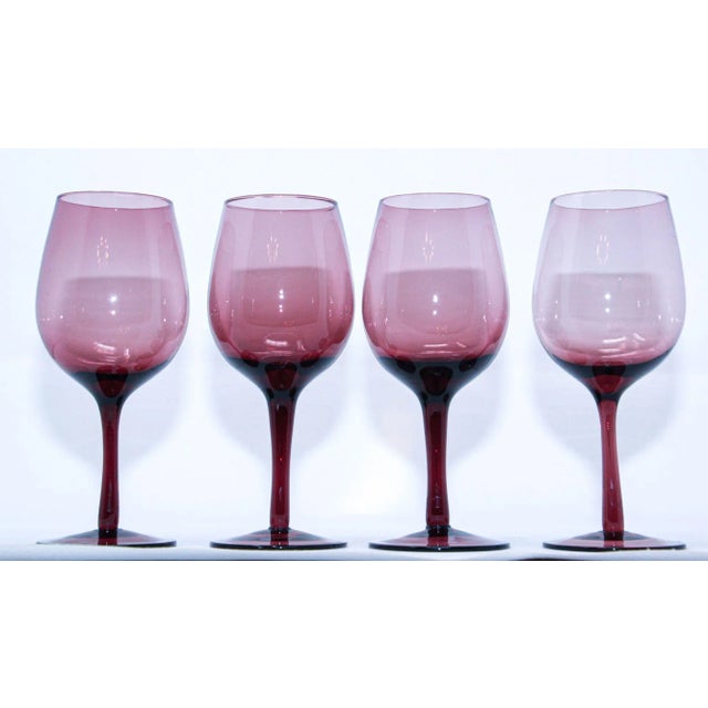 Crystal Stemware Wine Glasses Amethyst Color 1980's Barware For Sale - Image 4 of 13