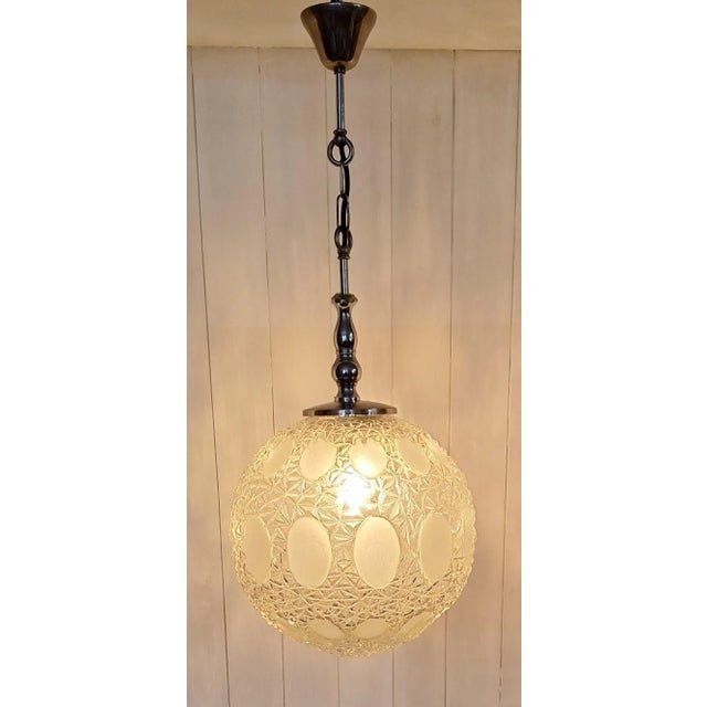 Metal Vintage Metal Ceiling Lamp with Round Clear Glass Relief Shade, 1970s For Sale - Image 7 of 7