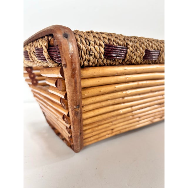 Vintage Rattan & Woven Reed Rectangular Basket – Coastal, Boho, Organic Modern Storage For Sale - Image 10 of 12