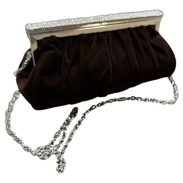 An Elegant 1980s Brown Suede and Rhinestones Italian Evening Bag For Sale - Image 14 of 18