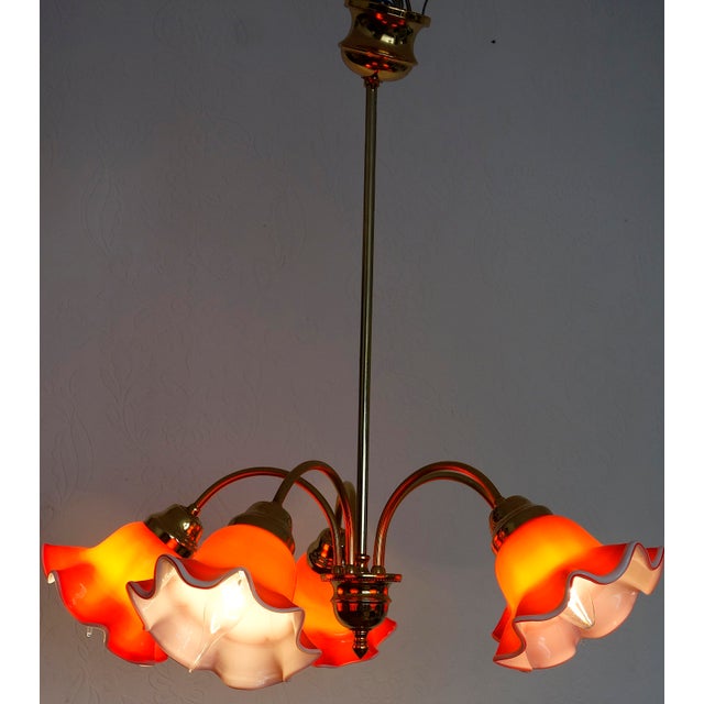 Vintage Brass and Glass 5-Light Chandelier, 1980s For Sale - Image 10 of 14