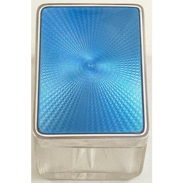 Metal Rectangular French Silver Light Blue Guilloché Enamel and Crystal Table Box For Sale - Image 7 of 11