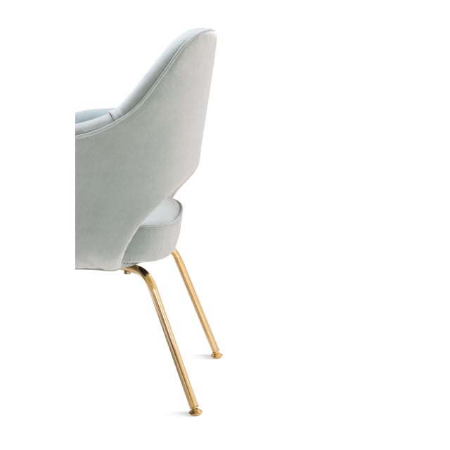 Metal Saarinen Executive Arm Chairs in Celadon Velvet, Gold Edition For Sale - Image 7 of 8