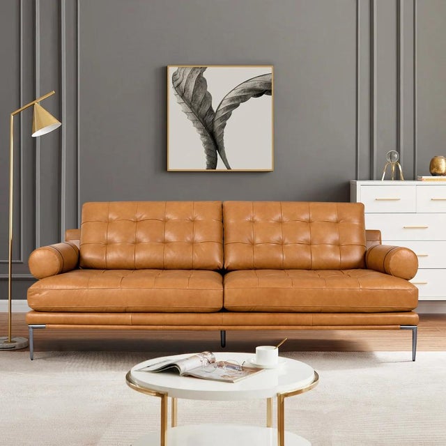 Pasargad Home Kimberly Top Grain Leather Sofa For Sale - Image 9 of 10