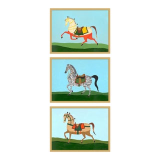 Horses by Willa Heart in Gold Frame, Small Art Prints - Set of 3 For Sale