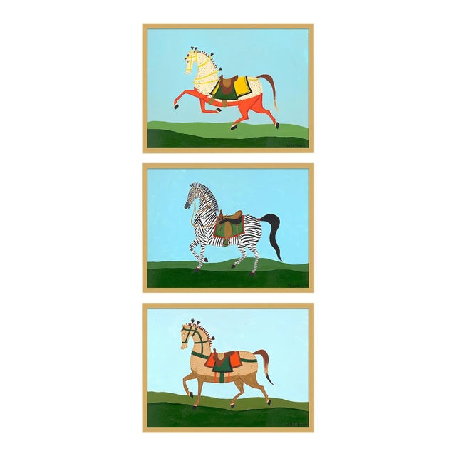 Horses by Willa Heart in Gold Frame, Small Art Prints - Set of 3 For Sale