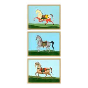 Horses by Willa Heart in Gold Frame, Small Art Prints - Set of 3
