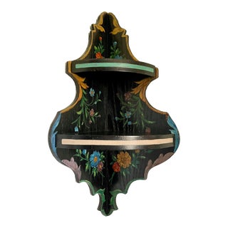 Early 20th Century Antique Hand-Painted Floral Corner Wall Shelf For Sale