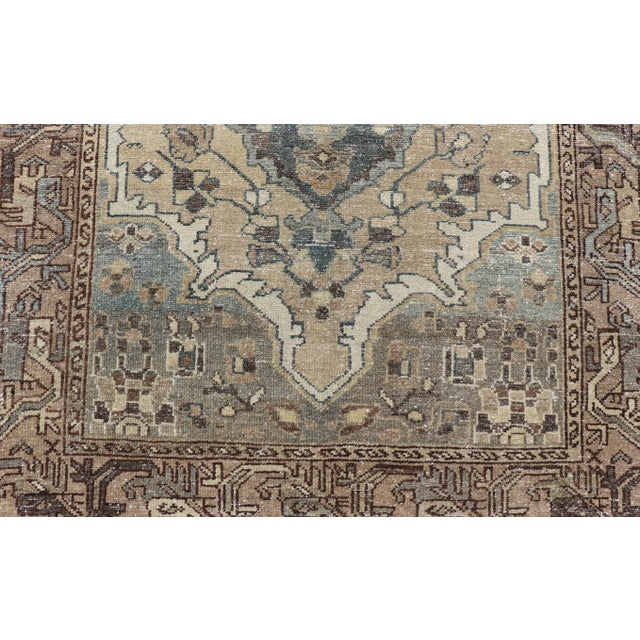 Early 20th Century Antique Persian Malayer Runner With Geometric Medallion Design in Blue and Tan For Sale - Image 9 of 11