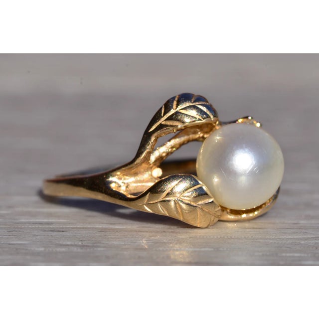 Metal The Markham: Ladies 14K Yellow Gold Ring set with Pearl and Diamond For Sale - Image 7 of 10