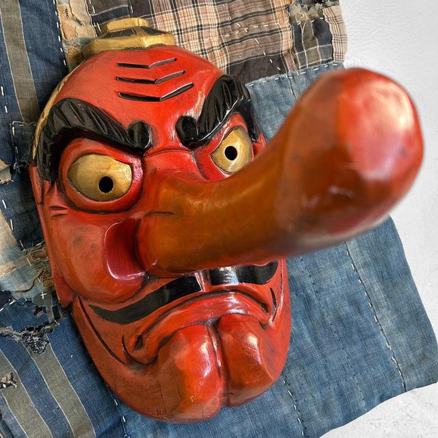 Vintage Hand-Carved Tengu Mask, 1950s For Sale - Image 3 of 18