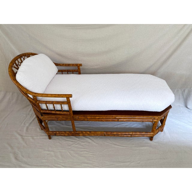 Wood Scorched Bamboo Chaise in the Style of Brighton Pavilion For Sale - Image 7 of 10