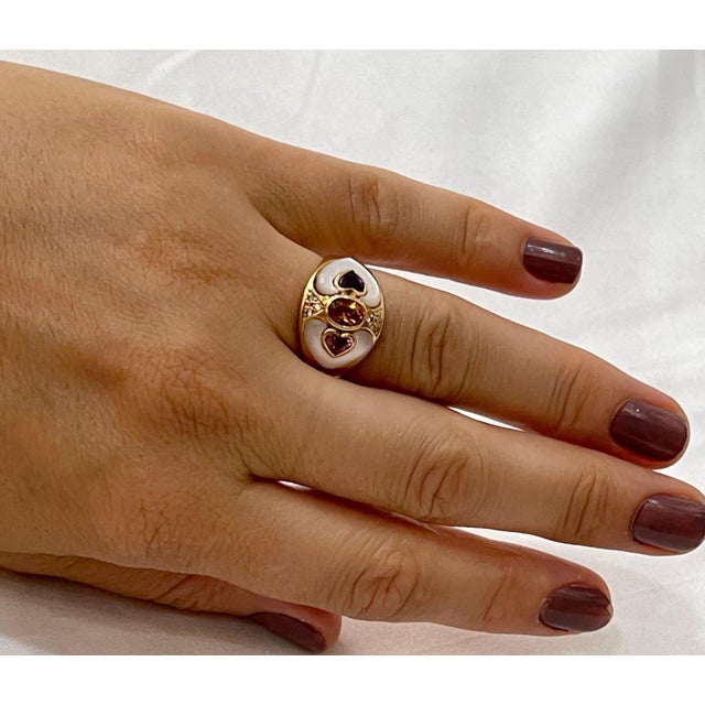 Diamond, Citrine, Blue Topaz Ring in 18 Karat Yellow Gold 7.9 Gm, Size 7 For Sale - Image 4 of 8