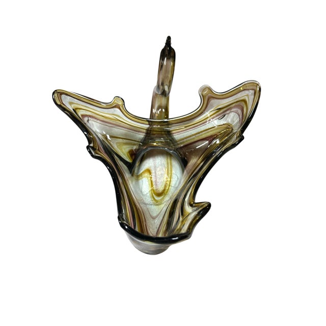 Mid-Century Modern Vintage Hand Blown Murano Style Swan Art Glass Centerpiece Bowl For Sale - Image 3 of 11