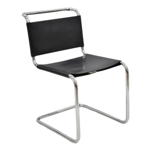 Vintage Marcel Breuer Black Leather Corset Back B33 Chrome Side Chair Attr Knoll