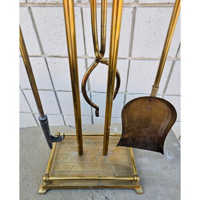 19th Century Ball Head Brass Fireplace Tools Set For Sale - Image 4 of 6