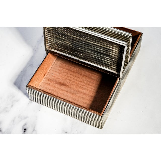 Handsome English Antique Ribbed Silverplate Tobacco Cigar Cigarette Box Home Decor For Sale - Image 9 of 15