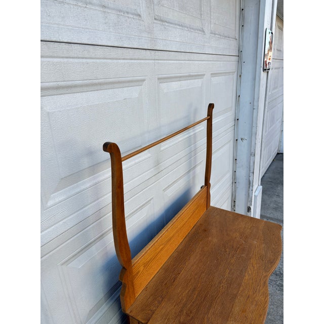 Brown Antique Oak Washstand Cabinet | Early 1900s Colonial Revival Dry Sink | Solid Oak Bathroom or Entryway Storage | Antique Small Wood Cabinet For Sale - Image 8 of 12