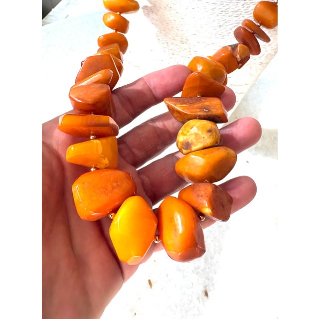 Contemporary Vintage Butterscotch Amber Beaded Necklace With Goldtone Spacers For Sale - Image 3 of 4