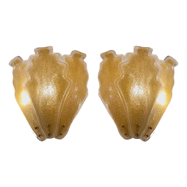 Murano Glass Gold Dust Wall Sconces, 1950s, Set of 2 For Sale